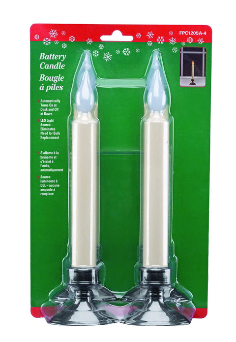 Set Of Four Battery Operated LED Window Candles With Dusk To Dawn Sensor Amber Flicker Flame Aged Bronze Base In Packaging