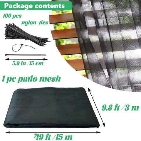 10x50 Ft Mosquito Netting For Patio And Garden Bug Screen To Keep Bugs Out Of Veggies And Fruits Black Mesh With 100 Nylon Ties