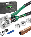Copper Pipe Crimping Tool With Hydraulic Press For Half Inch, Three Quarter Inch, And One Inch Jaws For Copper Tube Fittings, Slim Head Design For Tight Spaces, Leak Free Crimps, Professional Grade Plumber Tool For Pros And DIYers, with 1/2, 3/4, 1 in jaws and copper pipe