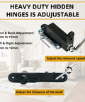 Self Closing Pivot Door Hinge, Heavy Duty Hidden Door Hardware For Wood Secret Doors, black finish, adjustable settings