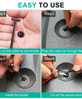 Steps showing installation of 150 Pcs Nylon Universal Cable Tie Buckles For Auto Repairs And Daily Maintenance on a panel.