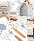 Ultimate Sourdough Starter Kit For Home Bakers with round and oval proofing baskets, tools, and accessories displayed.