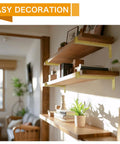 6 Pack Heavy Duty Shelf Brackets With Lip 13 Inch Gold Finish For Solid Shelving, installed under wood wall shelf in living room