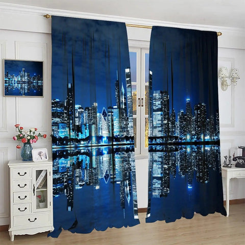 New York Night City Skyline 3D Neon Curtains Set For Bedrooms And Living Rooms, Blackout Window Drapes With Thermal Insulation