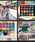 Invisible Math Must-Have Poster Set for Classrooms, 15 Posters and 13 Letter Cutouts displayed in various educational settings