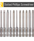 Slotted Phillips Screwdriver Bit Set With Holder 12 Piece 3 Inch Bits Magnetic Drill Bit Set One Quarter Inch Hex