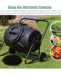 170L Outdoor Compost Bin With Wheels, 360 Degree Rotating Drum For Effortless Turning And Aeration, Heavy Duty Recycler
