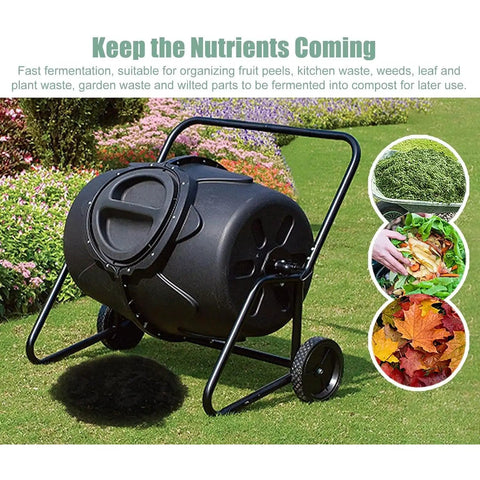 170L Outdoor Compost Bin With Wheels, 360 Degree Rotating Drum For Effortless Turning And Aeration, Heavy Duty Recycler