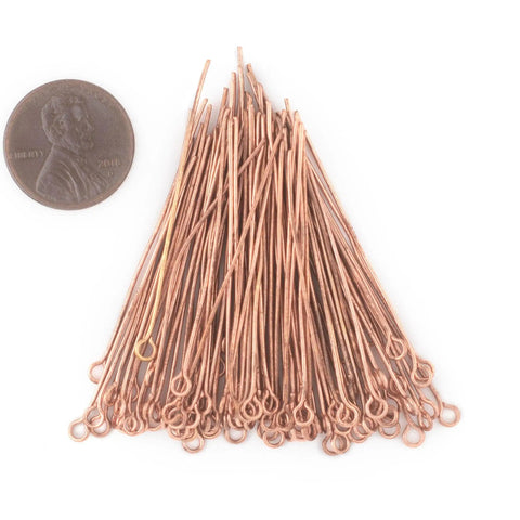 Copper 21 Gauge 1.75 Inch Eye Pins Pack Of 100 For Jewelry Making Beadwork And Wire Wrapping Pro Grade Beading Findings For DIY Earrings Necklaces And Bracelets рядом with a penny