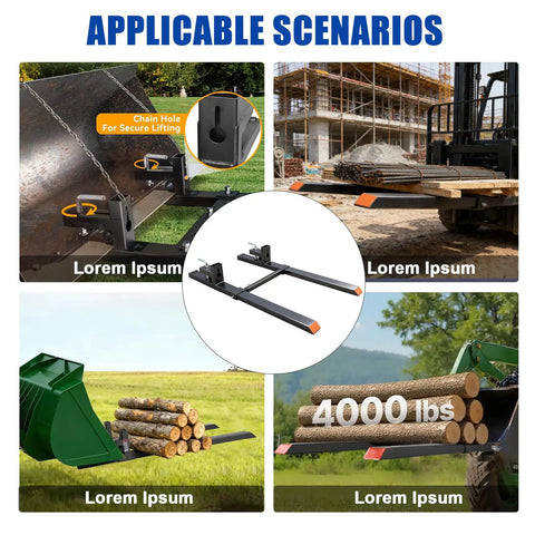 Heavy Duty 60 Inch Extendable Forks For Tractor Bucket And Mini Skid Steer, 4000 Lbs Capacity in various farm scenarios