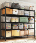 Beefy 5 Tier Wire Storage Shelves With 3200 Lb Capacity, 55.5 Inch Wide Metal Garage Shelving Unit With Adjustable Shelves For Garage, Pantry, Basement, Warehouse, Kitchen, Office Organization, black wire shelves loaded with storage bins
