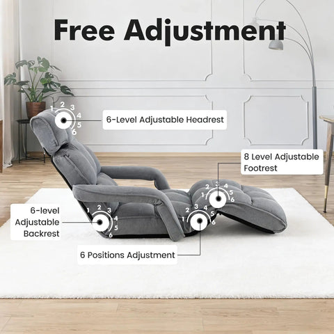 Foldable Floor Lazy Cozy Sofa Indoor Chaise Lounge With 6 Adjustable Backrest Positions And 8 Footrest Levels in living room
