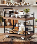 Dope Vintage Two Tier Mini Wood Coffee Bar Cart With Smooth Rolling Wheels And Spacious Dual Shelves For Any Cozy Hangout Or Quick Serve Beverage Station, with cookies and jars.