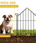 Rustproof Metal Garden Fence 17 Inch By 10 Feet No Dig Animal Barrier Ten Panel Set displayed beside small dog on grass.