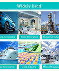 Collage showing diverse industries including auto accessories, home decoration, industrial plants, ship accessories, food industry, medical equipment.