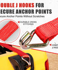 Beefed Up Heavy Duty Ratchet Straps 4 Pack 4500 Lbs Breaking Strength 1.5 Inch Wide 15 Foot Tie Down Double J Hooks Red