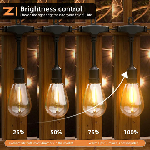 Outdoor String Lights 100Ft IP65 Waterproof Connectable Dimmable Patio Cafe Porch Party Vintage Edison Shatterproof Bulbs dimming display