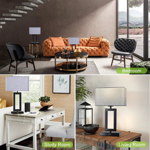 Touch Control Bedside Lamps Set Of 2 with Dope Dual USB Ports and Three Way Dimmable, shown in living room, bedroom, study