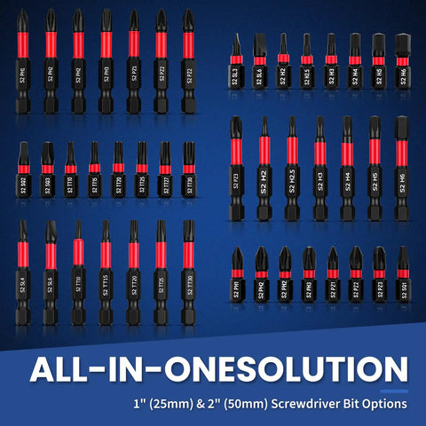 All In One 86 Piece Magnetic Impact Nut Driver And Bit Set With SAE And Metric Sizes, variety of S2 steel bits displayed