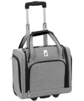 Newcastle 15 Inch Underseat Luggage with telescoping handle, black white herringbone rolling tote, organizer pockets, aluminum lock