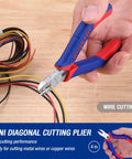 Person using a 4 inch diagonal plier from Mini Pliers Set 3-Piece Handy Tool Kit for wire cutting in crafts and electronics repair