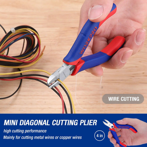 Person using a 4 inch diagonal plier from Mini Pliers Set 3-Piece Handy Tool Kit for wire cutting in crafts and electronics repair