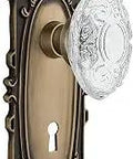 Old School Crystal Victorian Passage Door Knob Set With Keyhole in Antique Brass, 2.375 Inch, ornate design, side view