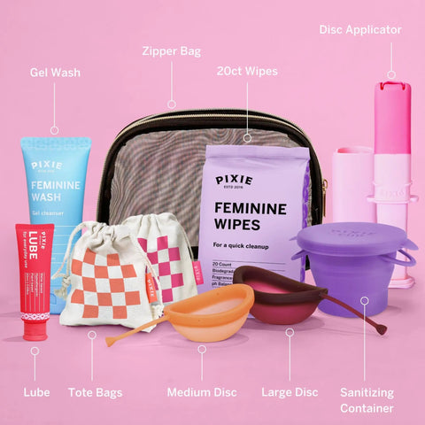 Menstrual Disc Starter Kit With Medical Grade Silicone All Inclusive Set Includes Medium And Large Discs Applicator Lube Wash.