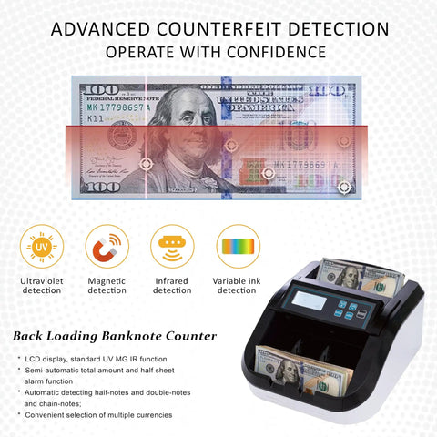Beast Money Counter With Batch Mode And Value Add, 1100 Pieces Per Minute LCD Display UV MG IR Detection Banknote Counter