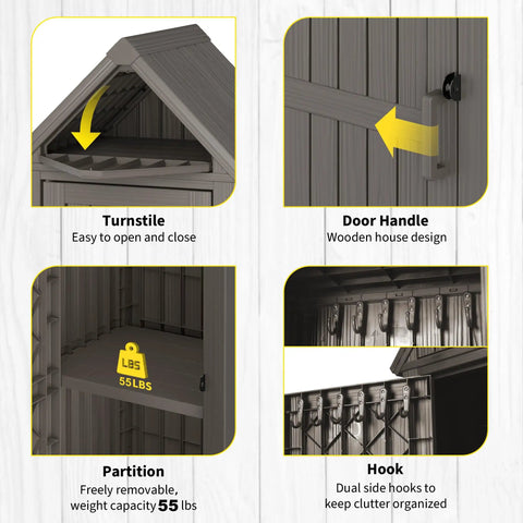 All Weather Outdoor Resin Storage Cabinet With Removable Shelves Lock Ring And Reinforced Floor features and details