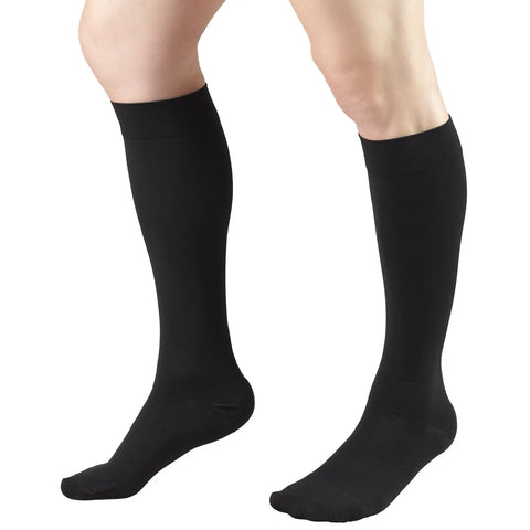 Top Shelf 30-40 Mmhg Graduated Compression Stockings Knee High Closed Toe Unisex Medical Support Hose in durable black color.