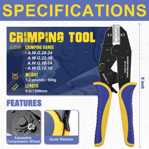 Must Have Marine Wiring Kit With Heat Shrink Ring Connectors 260 PCS Tinned Red Copper AWG 22 10 And A Crimping Tool specifications