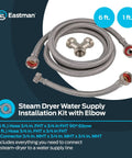 Steam Dryer Hookup Kit With 3/4 Inch FHT Fill Hose 90 Degree Elbow And 6 Ft Braided Stainless Steel Hoses Model 41025