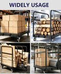 Heavy Duty Panel Push Cart Builds Tough Converts To A Flatbed Dolly Hauls 1500 Pounds Of Lumber Plywood And Bulky Gear Without The Sweat For Any Real Life Worksite with boxes, logs and wood boards.
