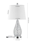 Midcentury Modern LED Table Lamp Set Of 2 With USB Charging Port Gourd Clear And Chrome Finish Iron Frame Linen Shade 22.25 Inch LED Bulbs Included Lit Nightstand Lamps featuring detailed measurements of one lamp showing clear gourd base and linen shade with USB port