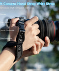 Quick Release Soft Neoprene Camera Hand Wrist Grip Strap for Lightweight DSLRs and Mirrorless Cameras in use outdoors