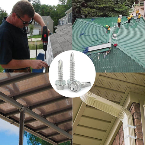 Self Drilling Screws For Metal With Hex Washer Head, Size Eight By One And A Half Inches, ideal for roofing and installation