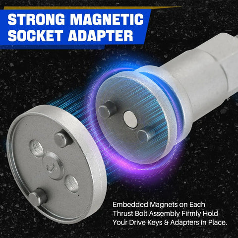 Close-up of magnetic socket adapter from 35 Piece Disc Brake Caliper Tool Kit With Heavy Duty Piston Caliper Compressor And 24 Adapters