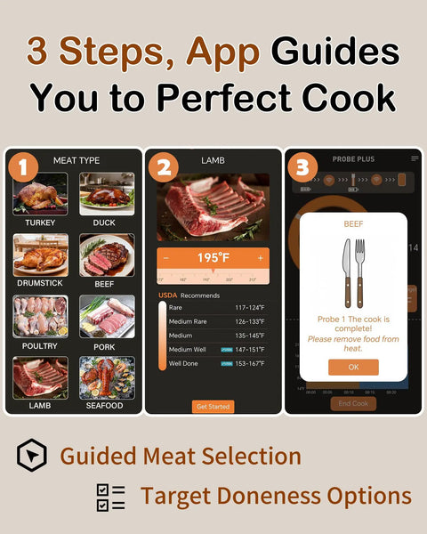Wireless Meat Thermometer With Real Time Temp Updates, 0.5 Fahrenheit Accuracy, 900ft Bluetooth Range, Easy Setup Smart App display