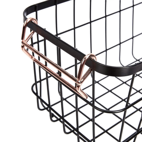 Real Deal Stackable Metal Wire Storage Baskets With Rose Gold Handles Keep Your Whole Place Sparkling Stands Rock Solid On Countertops And Pantry Cabinets Set Of Two Black