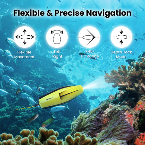 Palm Sized Dory Underwater Drone With 1080p Full HD Camera exploring coral reef with flexible navigation