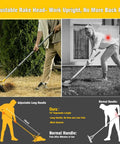 2 In 1 Lawn Dethatcher Rake With Dual Side Tines, Heavy Duty 15 Inch Rake With Adjustable 71.5 Inch Handle in use for lawn maintenance