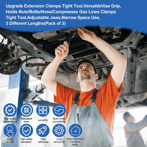 Mechanic using Compact Extension Clamp Tool With Versatile Vise Grip 3 Lengths Of Extension Adjustable Jaws under vehicle