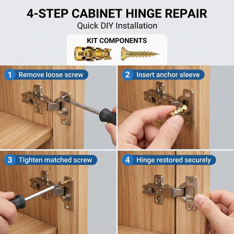 Step-by-step use of 6x14mm Expansion Screw Set for Cabinet and Door Hinges Quick Hole Repair Kit With Expansion Anchors