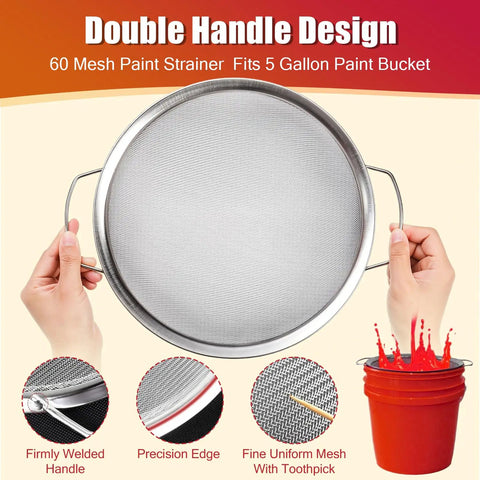 Fine Mesh Paint Strainer 60 Mesh Stainless Steel Filter for 5 Gallon Bucket with double handle design