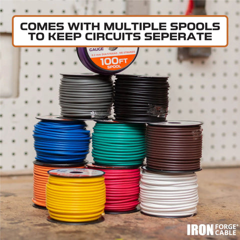 Heavy Duty 20 Gauge Speaker Wire 1000 Ft Pack Ten Roll Assortment 100 Ft Per Roll Copper Clad Aluminum Primary Wire Color Coded
