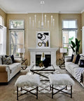8 Light Rustic Industrial Chandeliers With Brushed Nickel Finish in a modern living room setting
