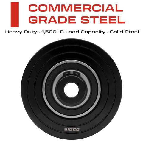 Heavy Duty 3.5 Inch V Groove Gate Wheel With Weldable Wheel Box For Sliding Metal Gates Inverted V Shape Zinc Plated Steel 1500 Lb Load Capacity Half Inch Bore Track Wheel, commercial grade steel wheel