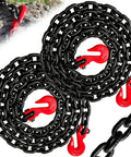 3/8 Inch Transport Binder Chain 10 Foot With G80 Grade Heavy Duty Towing Chain, G70 Clevis Grab Hooks, 7100 Lb Working Load Limit, Pack Of 2 Oiled Black For Safe Hauling And Secure Lashing