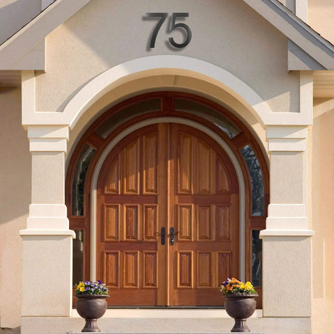 10 Inch Aluminum Floating House Number 2 in Black With Brushed Finish for Slick Curb Appeal Durable Rustproof Street Address Sign Large Contemporary Wall Mount Address Plate on cream house facade